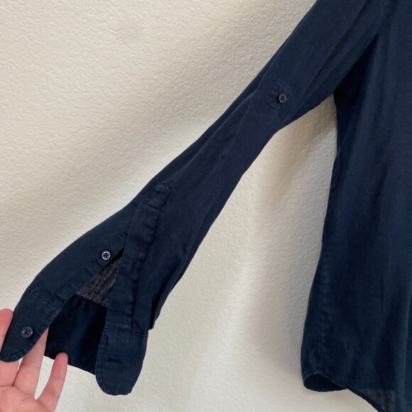 Lauren Ralph Lauren Navy Blue 100% Linen Long Sleeve Button Front Shirt Medium - Picture 4 of 8